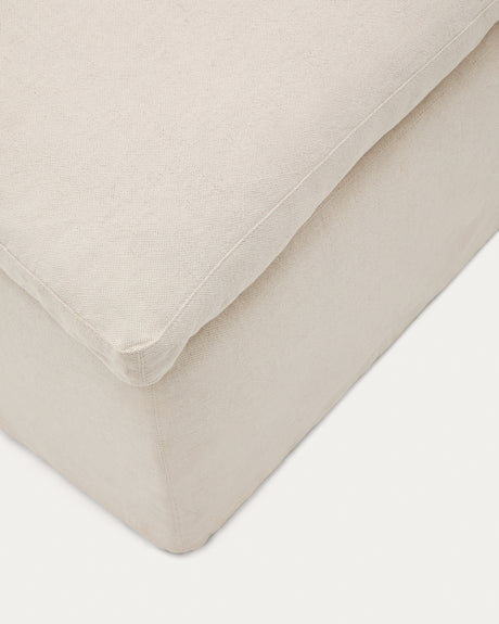 Zenira Fußhocker mit abnehmbarem Bezug und Kissen aus Baumwolle und Leinen beige 90 x 90 cm - ZEN ZONE Furniture