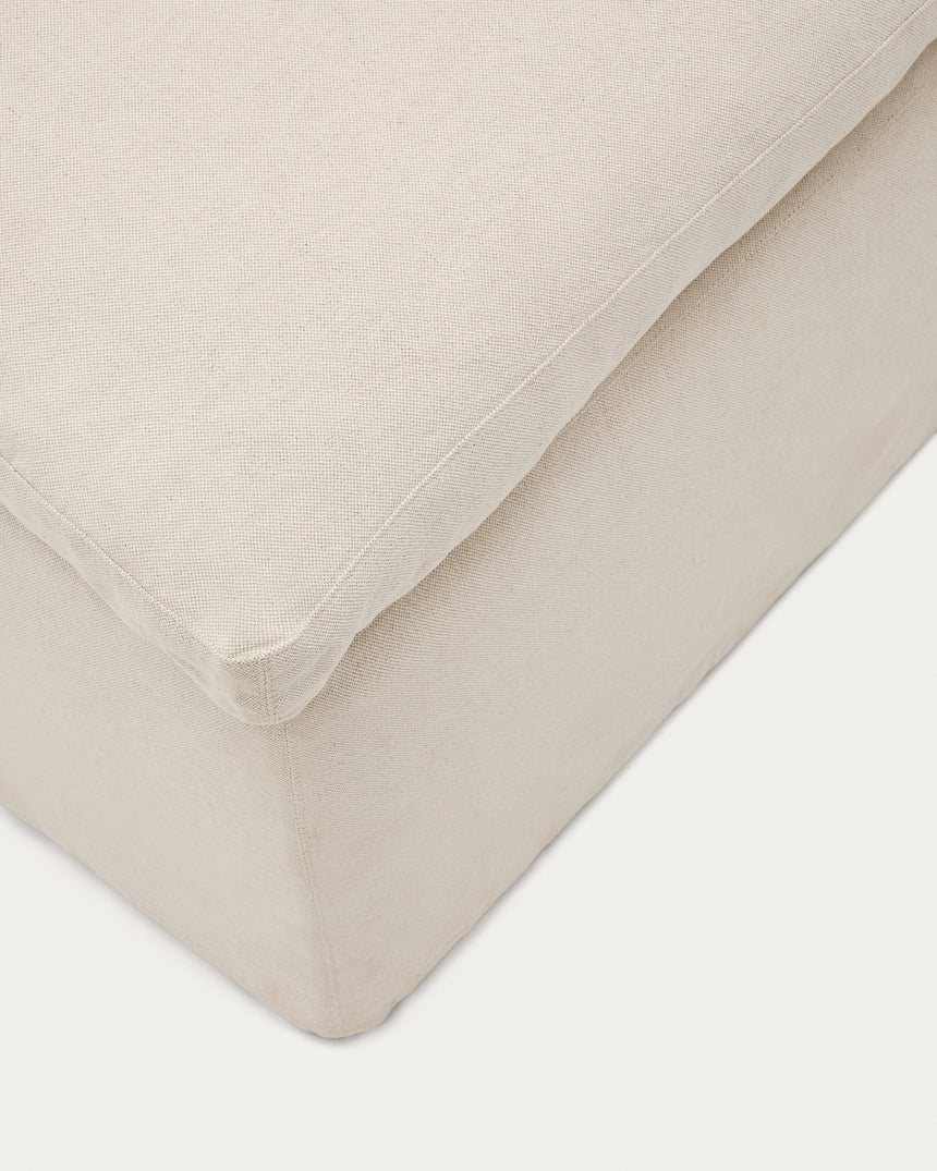 Zenira Fußhocker mit abnehmbarem Bezug und Kissen aus Baumwolle und Leinen beige 90 x 90 cm - ZEN ZONE Furniture