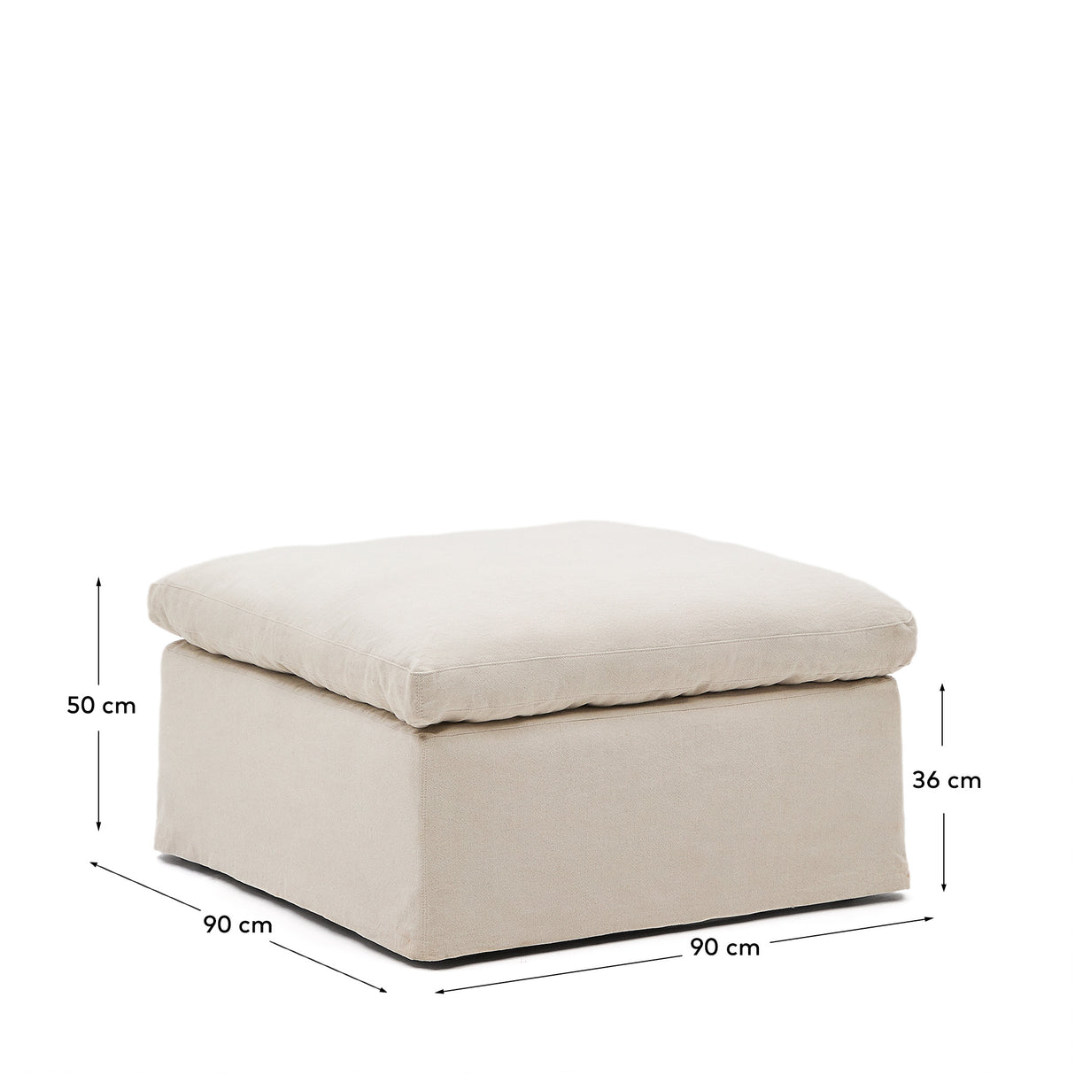 Zenira Fußhocker mit abnehmbarem Bezug und Kissen aus Baumwolle und Leinen beige 90 x 90 cm - ZEN ZONE Furniture