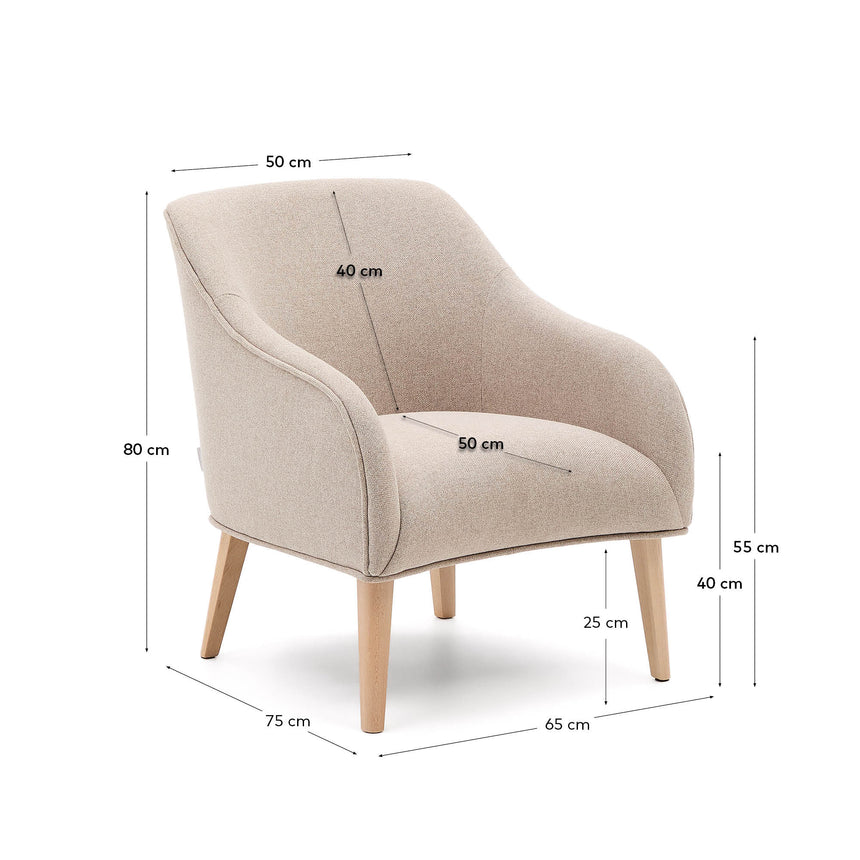 Sessel Bobly in Beige und massivem Buchenholz mit natürlichem Finish - ZEN ZONE Furniture