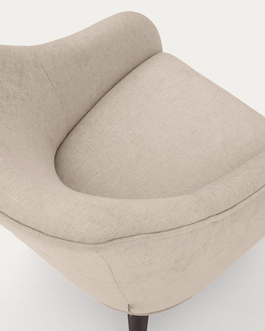 Sessel Bobly in Beige mit massivem Eschenholz mit Wenge-Finish - ZEN ZONE Furniture