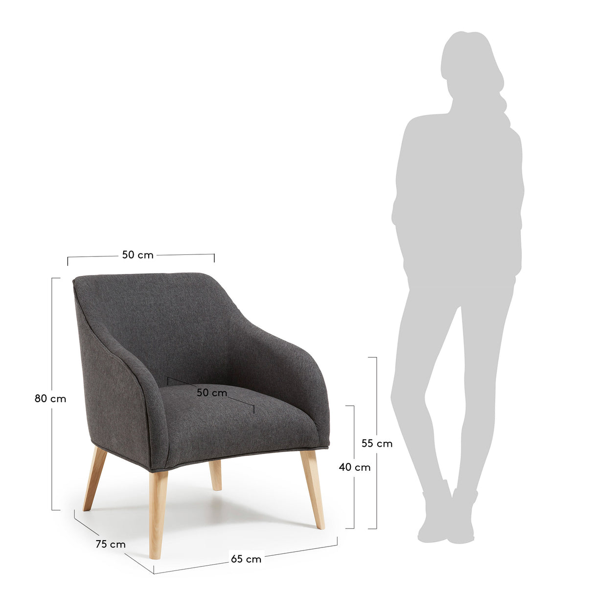 Sessel Bobly in Schwarz und Holzbeine mit natürlichem Finish - ZEN ZONE Furniture