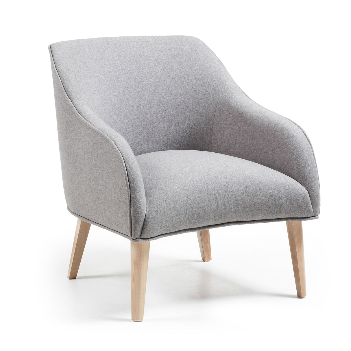 Sessel Bobly grau und Holzbeine mit natürlichem Finish - ZEN ZONE Furniture