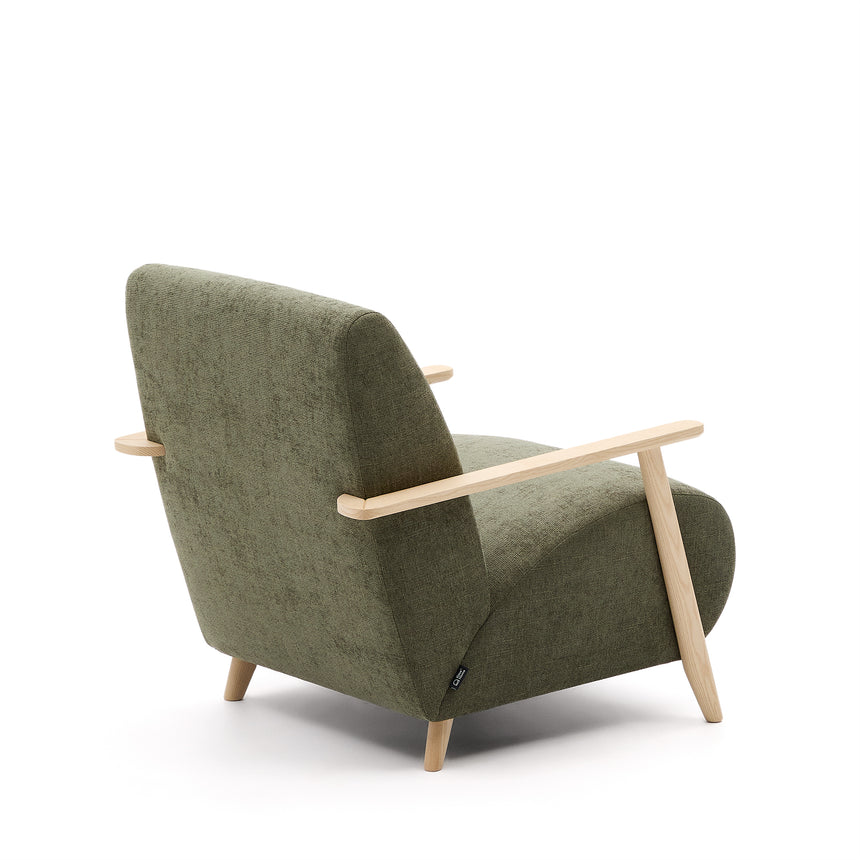 Sessel Meghan aus grünem Chenille und massivem Eschenholz mit natürlichem Finish - ZEN ZONE Furniture