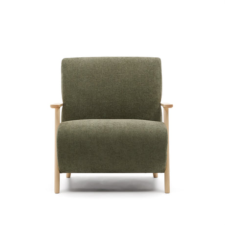 Sessel Meghan aus grünem Chenille und massivem Eschenholz mit natürlichem Finish - ZEN ZONE Furniture