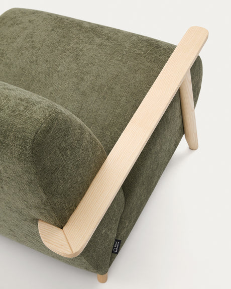 Sessel Meghan aus grünem Chenille und massivem Eschenholz mit natürlichem Finish - ZEN ZONE Furniture