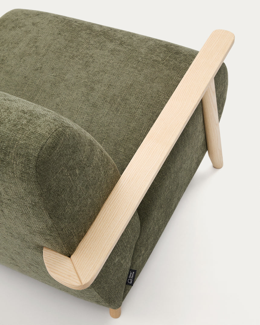 Sessel Meghan aus grünem Chenille und massivem Eschenholz mit natürlichem Finish - ZEN ZONE Furniture