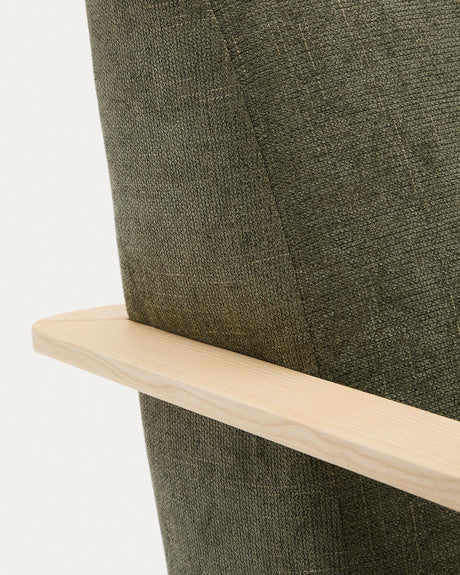 Sessel Meghan aus grünem Chenille und massivem Eschenholz mit natürlichem Finish - ZEN ZONE Furniture