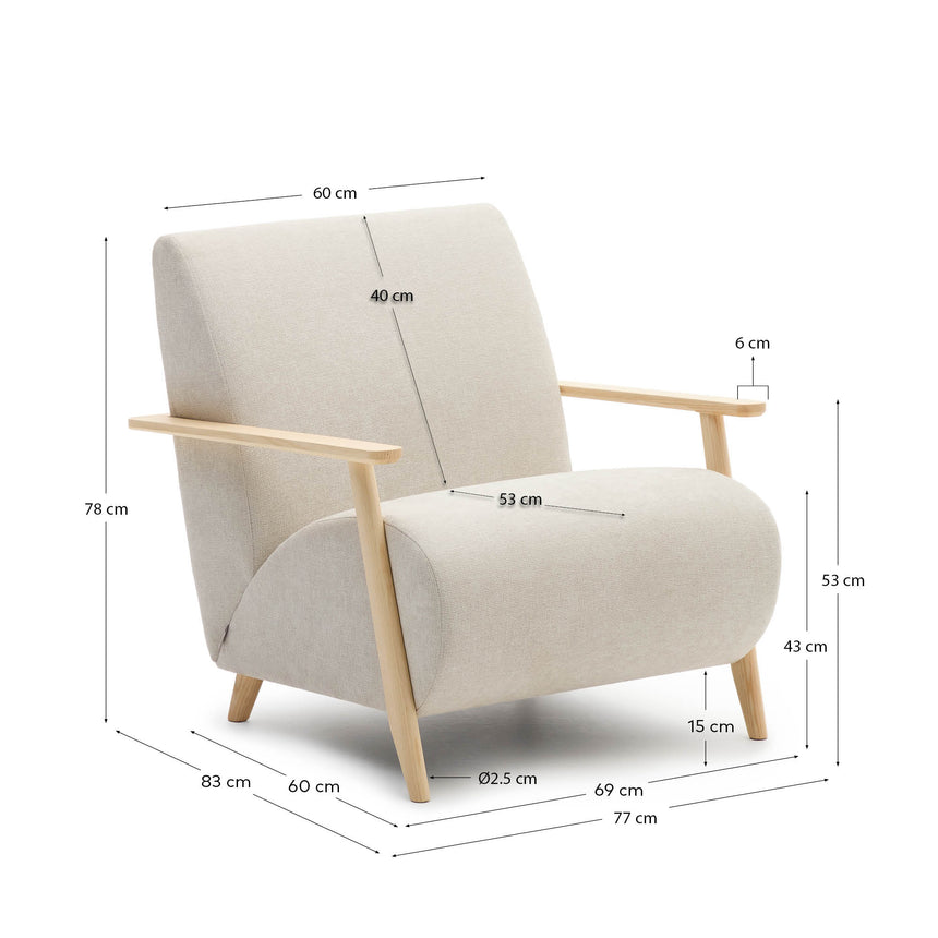 Sessel Meghan aus Perlen-Chenille und massivem Eschenholz mit natürlichem Finish FSC Mix Credit - ZEN ZONE Furniture