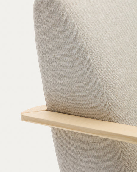 Sessel Meghan aus Perlen-Chenille und massivem Eschenholz mit natürlichem Finish FSC Mix Credit - ZEN ZONE Furniture