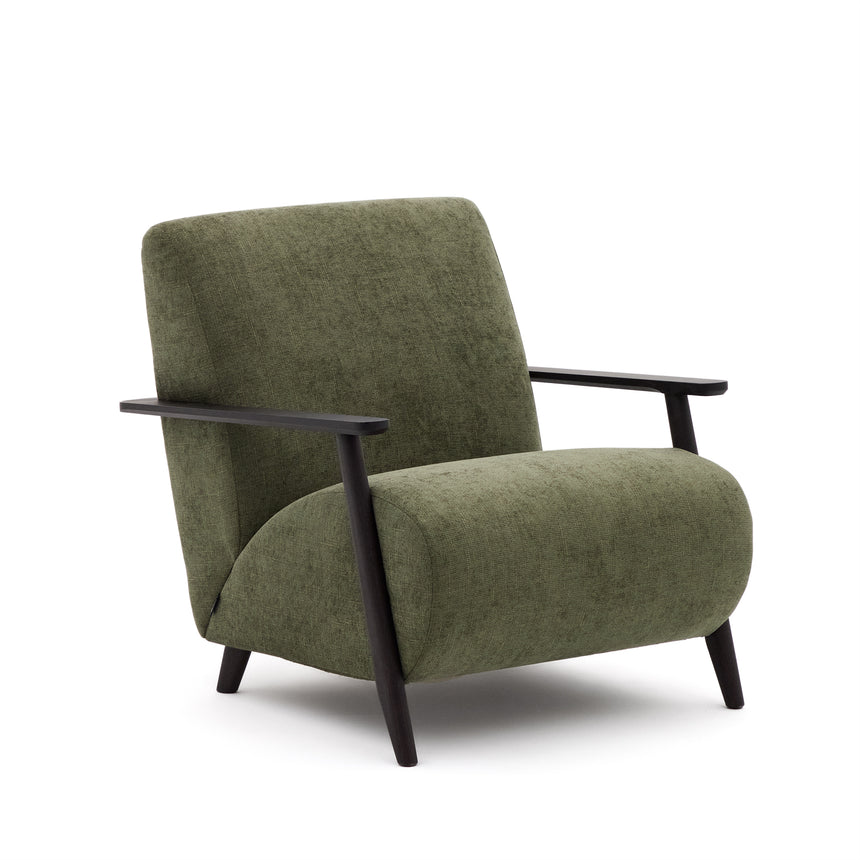 Sessel Meghan aus grünem Chenille und massivem Eschenholz mit Wenge-Finish FSC Mix Credit - ZEN ZONE Furniture