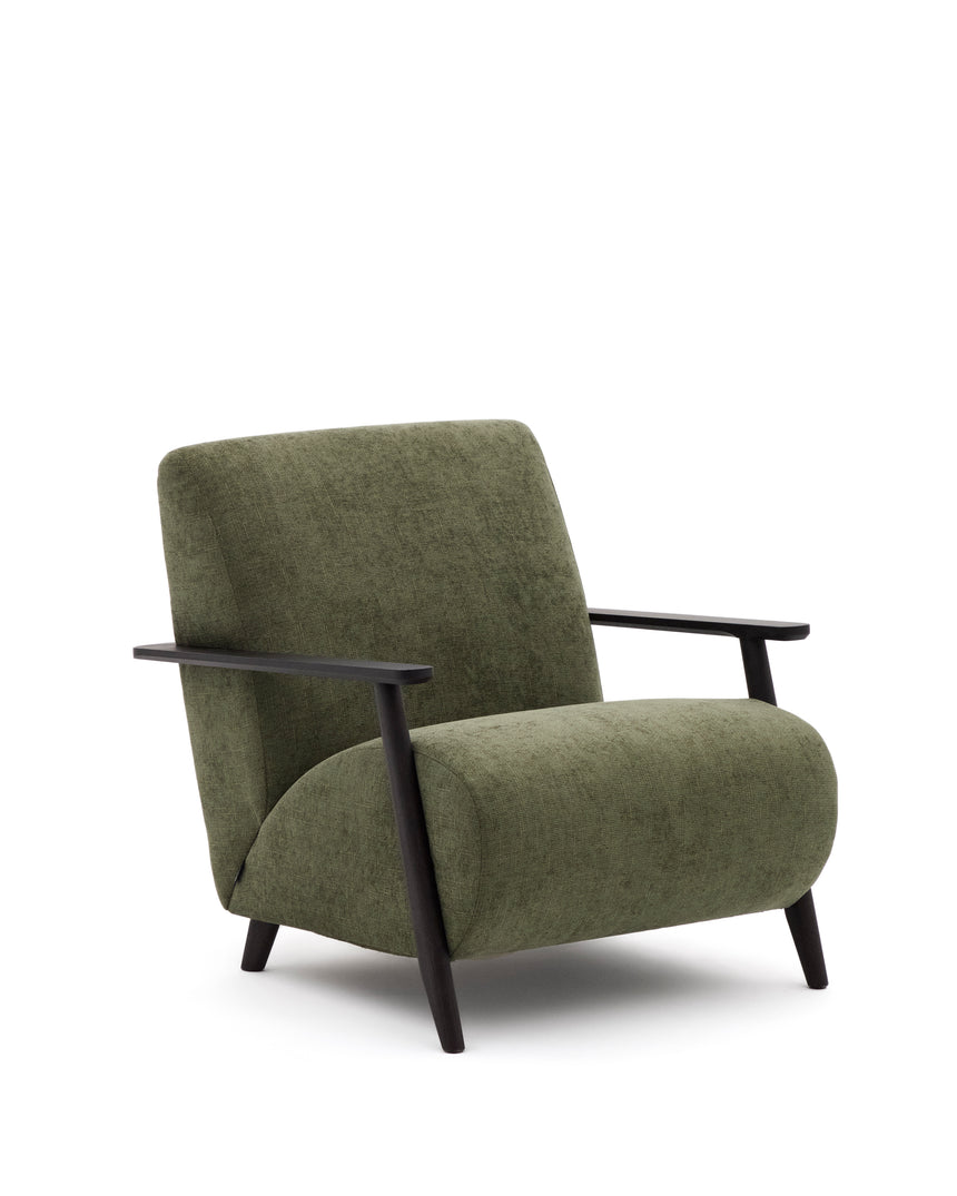 Sessel Meghan aus grünem Chenille und massivem Eschenholz mit Wenge-Finish FSC Mix Credit - ZEN ZONE Furniture