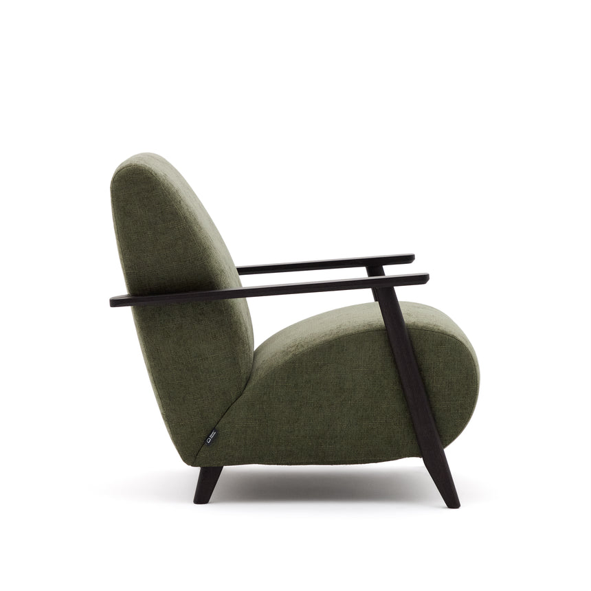 Sessel Meghan aus grünem Chenille und massivem Eschenholz mit Wenge-Finish FSC Mix Credit - ZEN ZONE Furniture