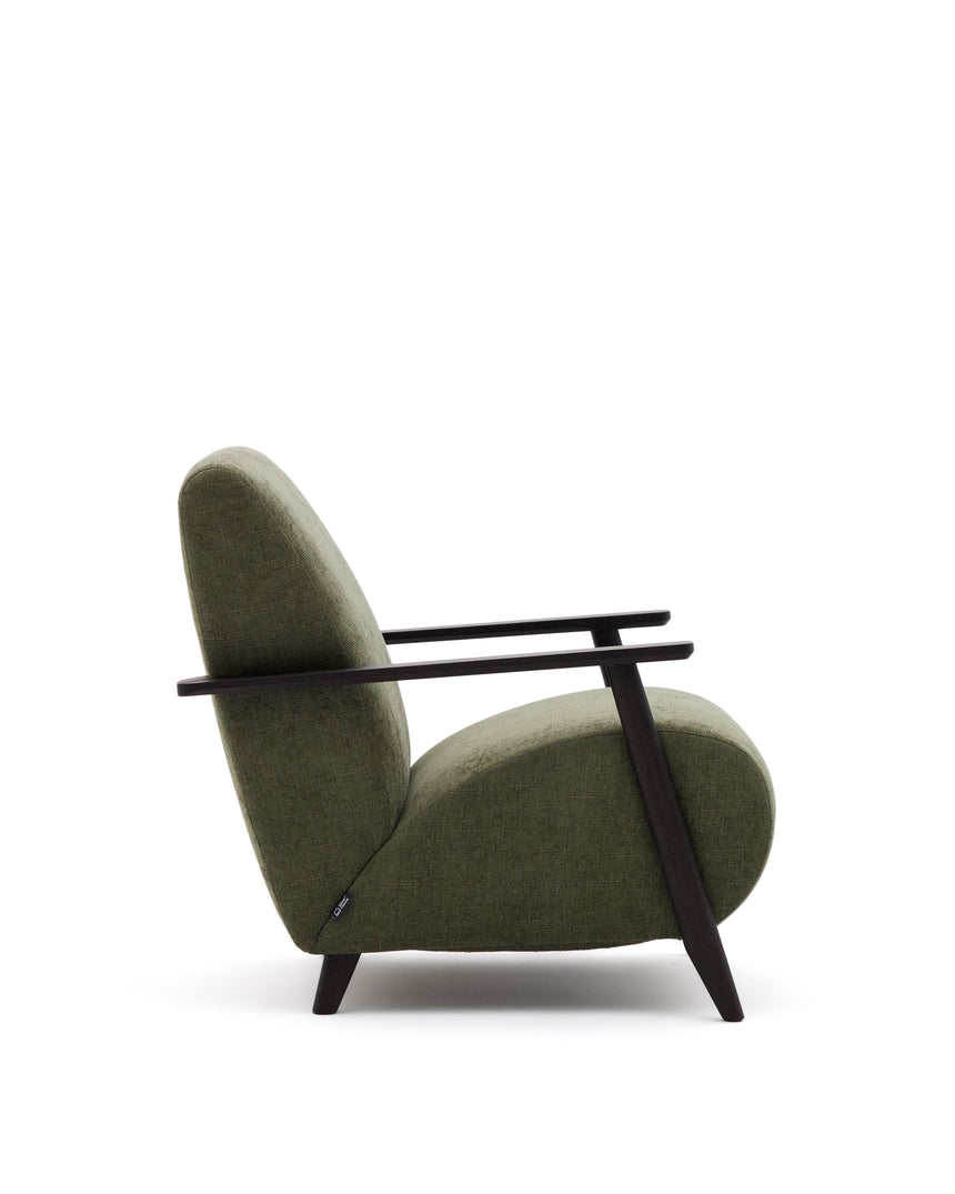 Sessel Meghan aus grünem Chenille und massivem Eschenholz mit Wenge-Finish FSC Mix Credit - ZEN ZONE Furniture