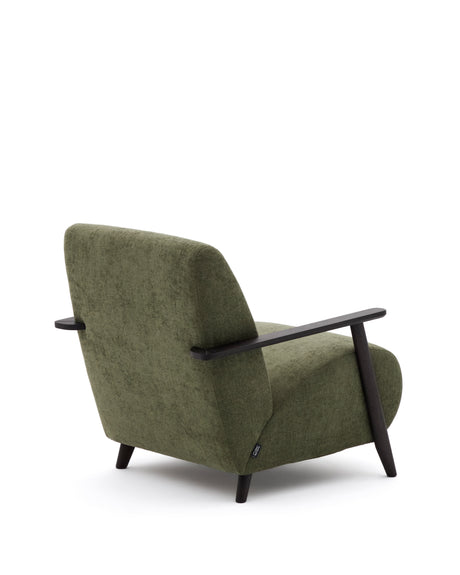 Sessel Meghan aus grünem Chenille und massivem Eschenholz mit Wenge-Finish FSC Mix Credit - ZEN ZONE Furniture