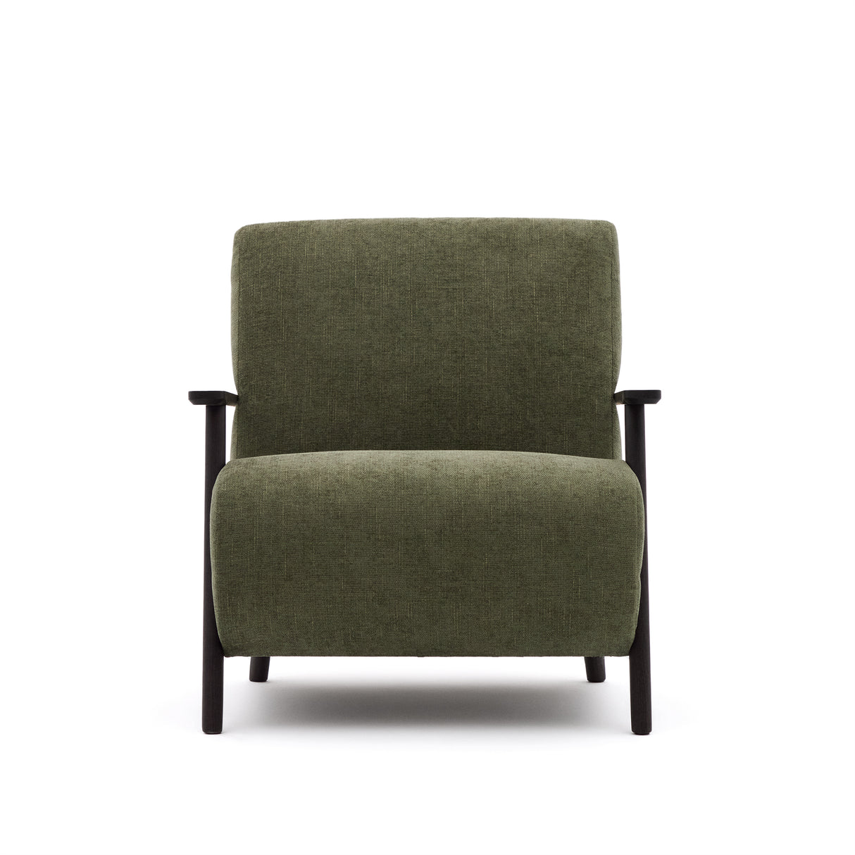 Sessel Meghan aus grünem Chenille und massivem Eschenholz mit Wenge-Finish FSC Mix Credit - ZEN ZONE Furniture