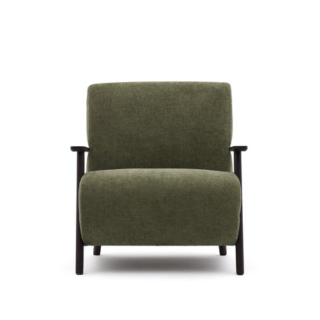 Sessel Meghan aus grünem Chenille und massivem Eschenholz mit Wenge-Finish FSC Mix Credit - ZEN ZONE Furniture