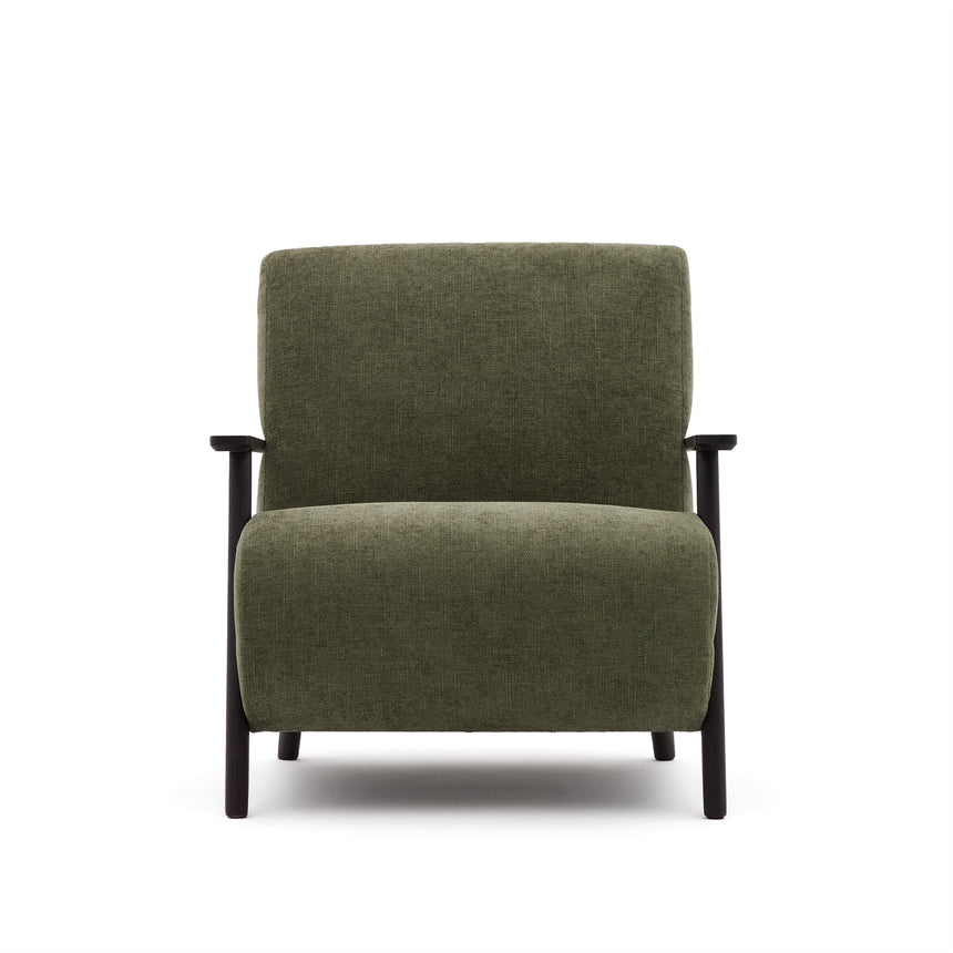Sessel Meghan aus grünem Chenille und massivem Eschenholz mit Wenge-Finish FSC Mix Credit - ZEN ZONE Furniture