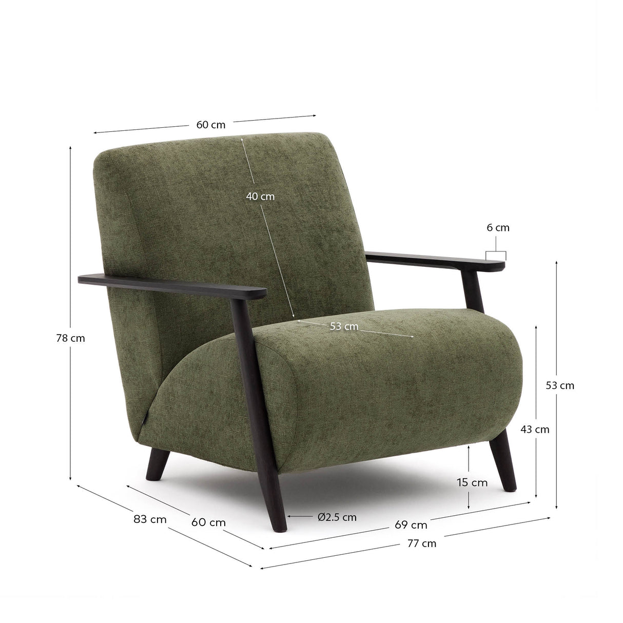 Sessel Meghan aus grünem Chenille und massivem Eschenholz mit Wenge-Finish FSC Mix Credit - ZEN ZONE Furniture