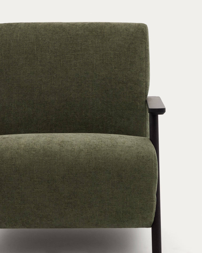 Sessel Meghan aus grünem Chenille und massivem Eschenholz mit Wenge-Finish FSC Mix Credit - ZEN ZONE Furniture