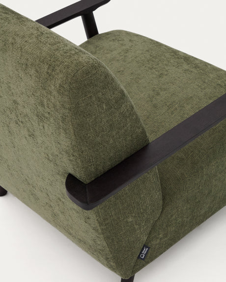 Sessel Meghan aus grünem Chenille und massivem Eschenholz mit Wenge-Finish FSC Mix Credit - ZEN ZONE Furniture