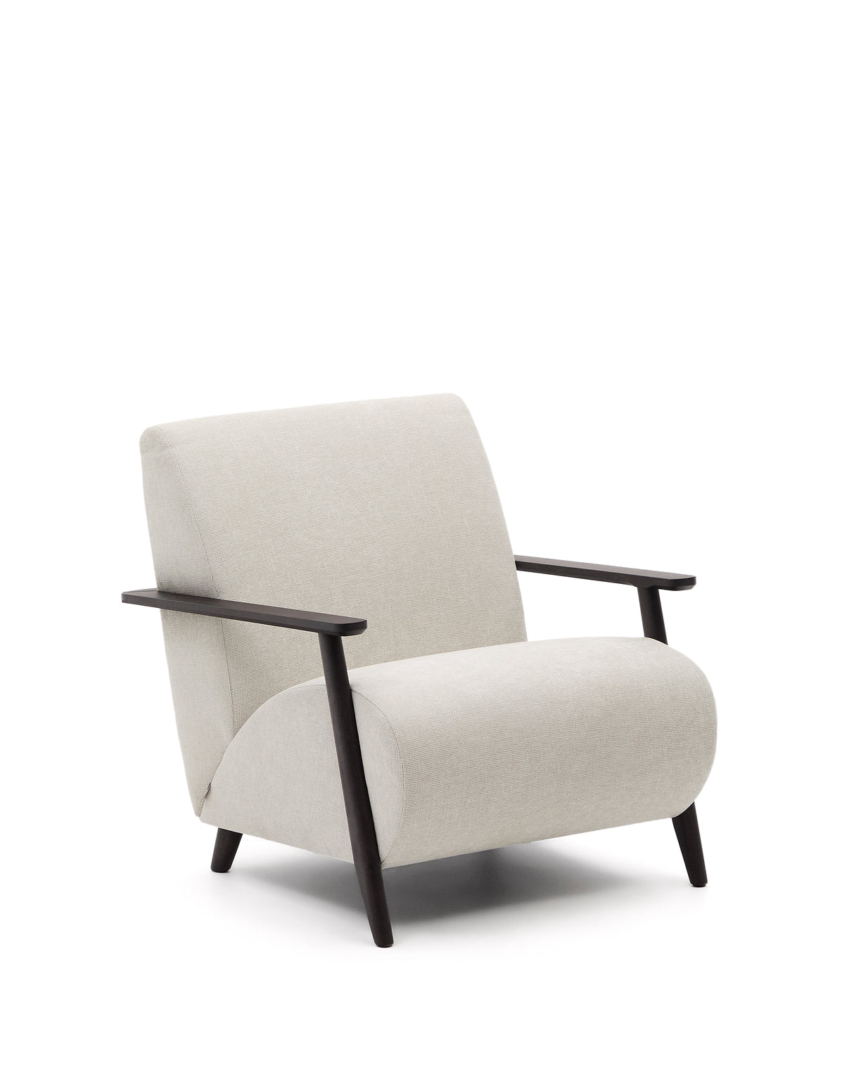 Sessel Meghan aus perlfarbenem Chenille und massivem Eschenholz mit Wenge-Finish FSC Mix Credit - ZEN ZONE Furniture