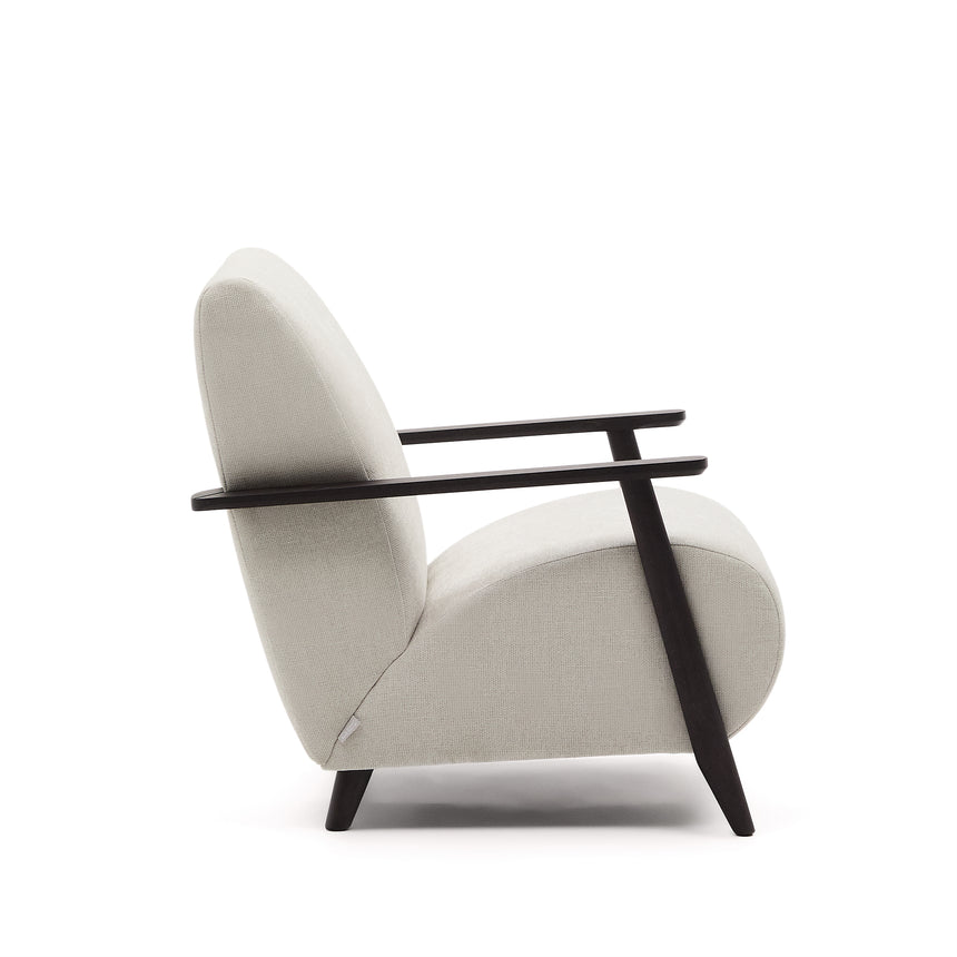 Sessel Meghan aus perlfarbenem Chenille und massivem Eschenholz mit Wenge-Finish FSC Mix Credit - ZEN ZONE Furniture