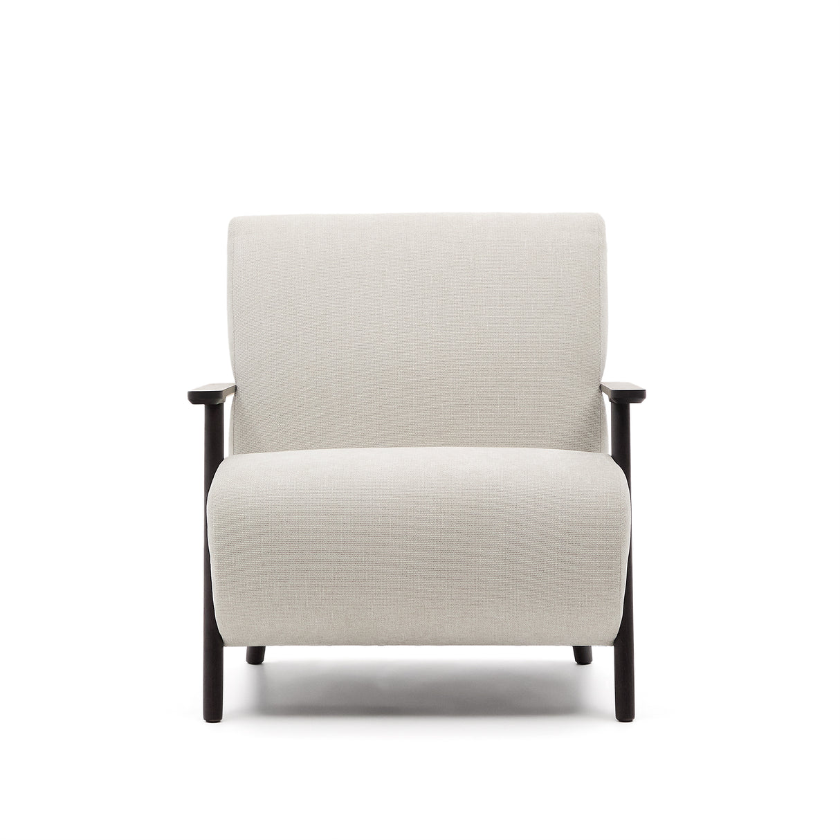 Sessel Meghan aus perlfarbenem Chenille und massivem Eschenholz mit Wenge-Finish FSC Mix Credit - ZEN ZONE Furniture
