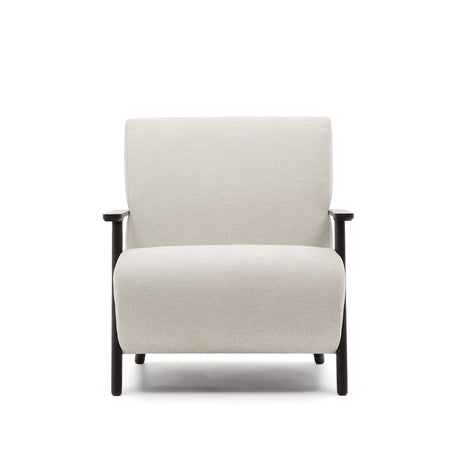 Sessel Meghan aus perlfarbenem Chenille und massivem Eschenholz mit Wenge-Finish FSC Mix Credit - ZEN ZONE Furniture