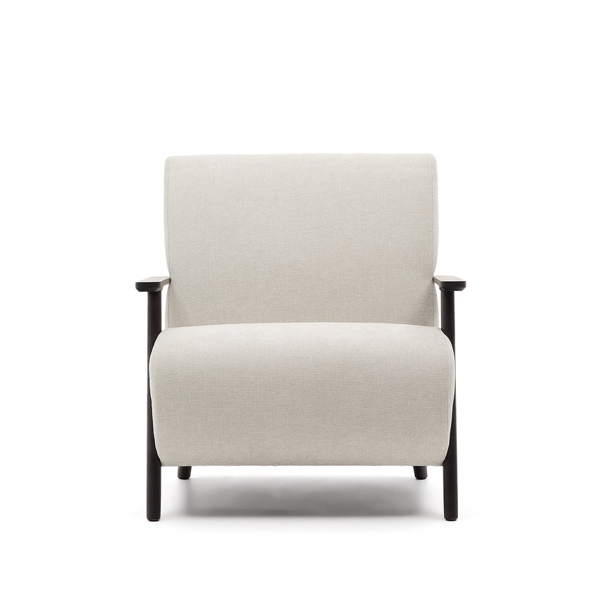 Sessel Meghan aus perlfarbenem Chenille und massivem Eschenholz mit Wenge-Finish FSC Mix Credit - ZEN ZONE Furniture