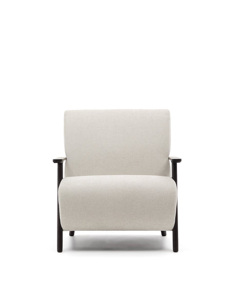Sessel Meghan aus perlfarbenem Chenille und massivem Eschenholz mit Wenge-Finish FSC Mix Credit - ZEN ZONE Furniture