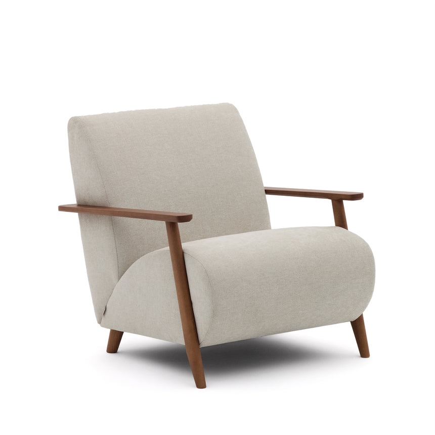 Meghan Sessel perlfarbener Chenille und massives Eschenholz mit Nussholzfinish FSC Mix Credit - ZEN ZONE Furniture