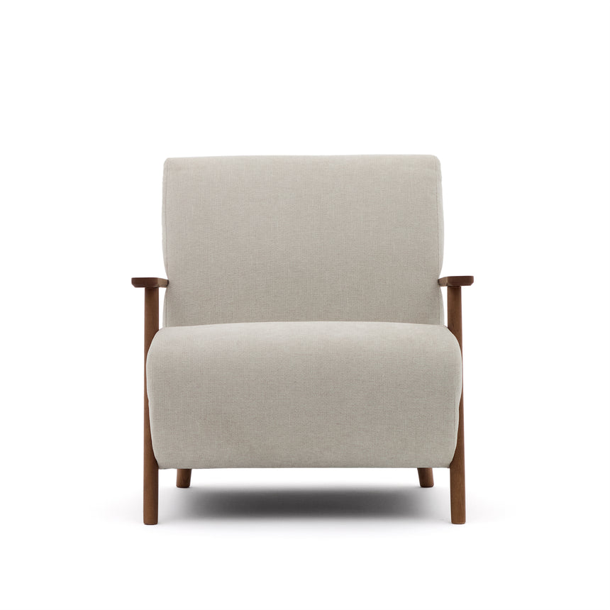 Meghan Sessel perlfarbener Chenille und massives Eschenholz mit Nussholzfinish FSC Mix Credit - ZEN ZONE Furniture
