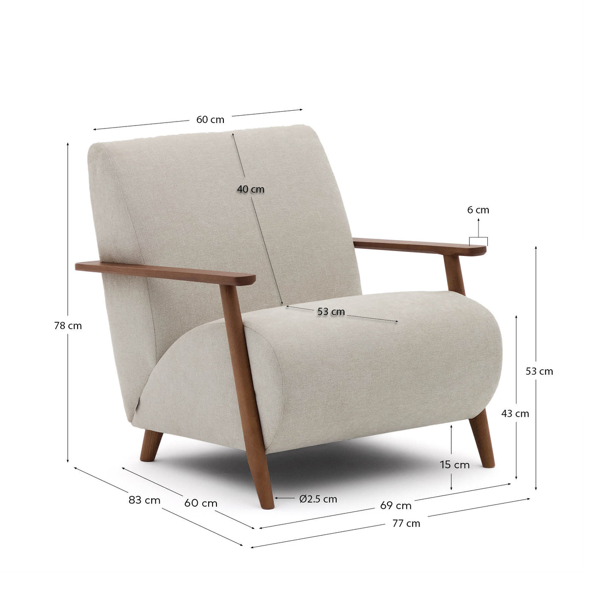 Meghan Sessel perlfarbener Chenille und massives Eschenholz mit Nussholzfinish FSC Mix Credit - ZEN ZONE Furniture