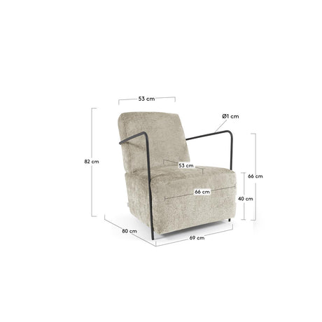 Sessel Gamer aus beiger Chenille und Metall mit schwarzer Lackierung - ZEN ZONE