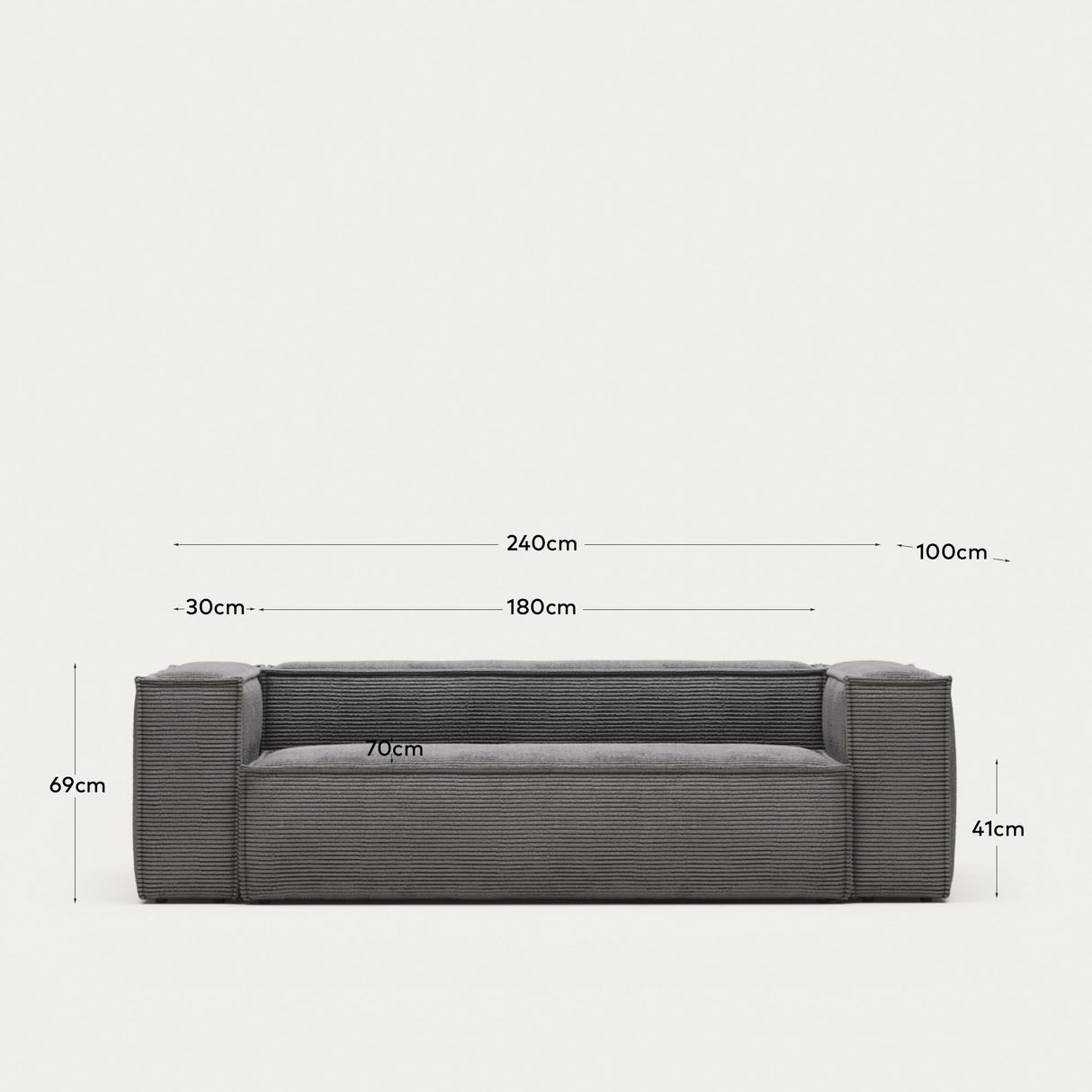 Blok 3-Sitzer-Sofa breiter Cord grau 240 cm - ZEN ZONE