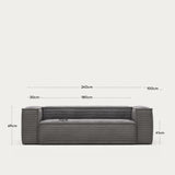 Blok 3-Sitzer-Sofa breiter Cord grau 240 cm - ZEN ZONE
