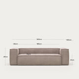 Blok 3-Sitzer-Sofa breiter Cord rosa 240 cm - ZEN ZONE