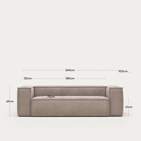 Blok 3-Sitzer-Sofa breiter Cord rosa 240 cm - ZEN ZONE