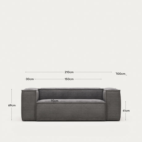 Blok 2-Sitzer-Sofa breiter Cord grau 210 cm - ZEN ZONE