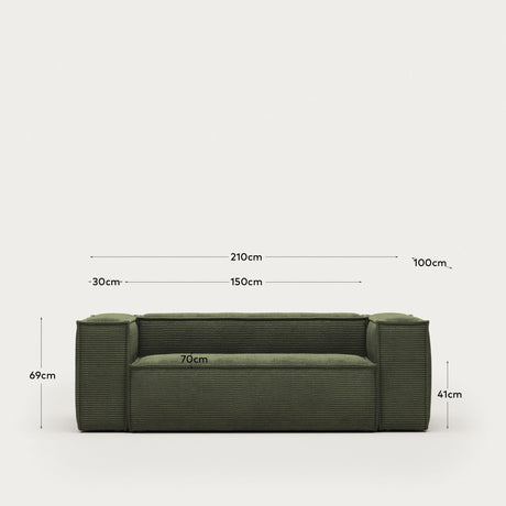 Blok 2-Sitzer-Sofa breiter Cord grün 210 cm - ZEN ZONE