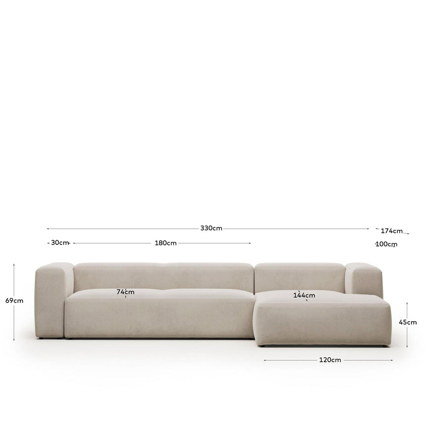 Blok 4-Sitzer Sofa mit Chaiselongue rechts beige 330 cm - ZEN ZONE Furniture