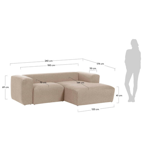 Blok 2-Sitzer Sofa mit Chaiselongue rechts beige 240 cm - ZEN ZONE