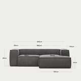 Blok 2-Sitzer-Sofa mit Chaiselongue rechts breiter Cord grau 240 cm - ZEN ZONE