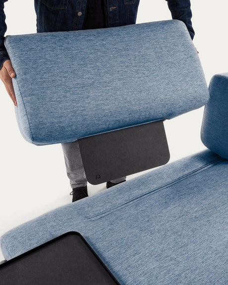 Compo 3-Sitzer Sofa blau mit großem Tablett 252 cm - ZEN ZONE Furniture