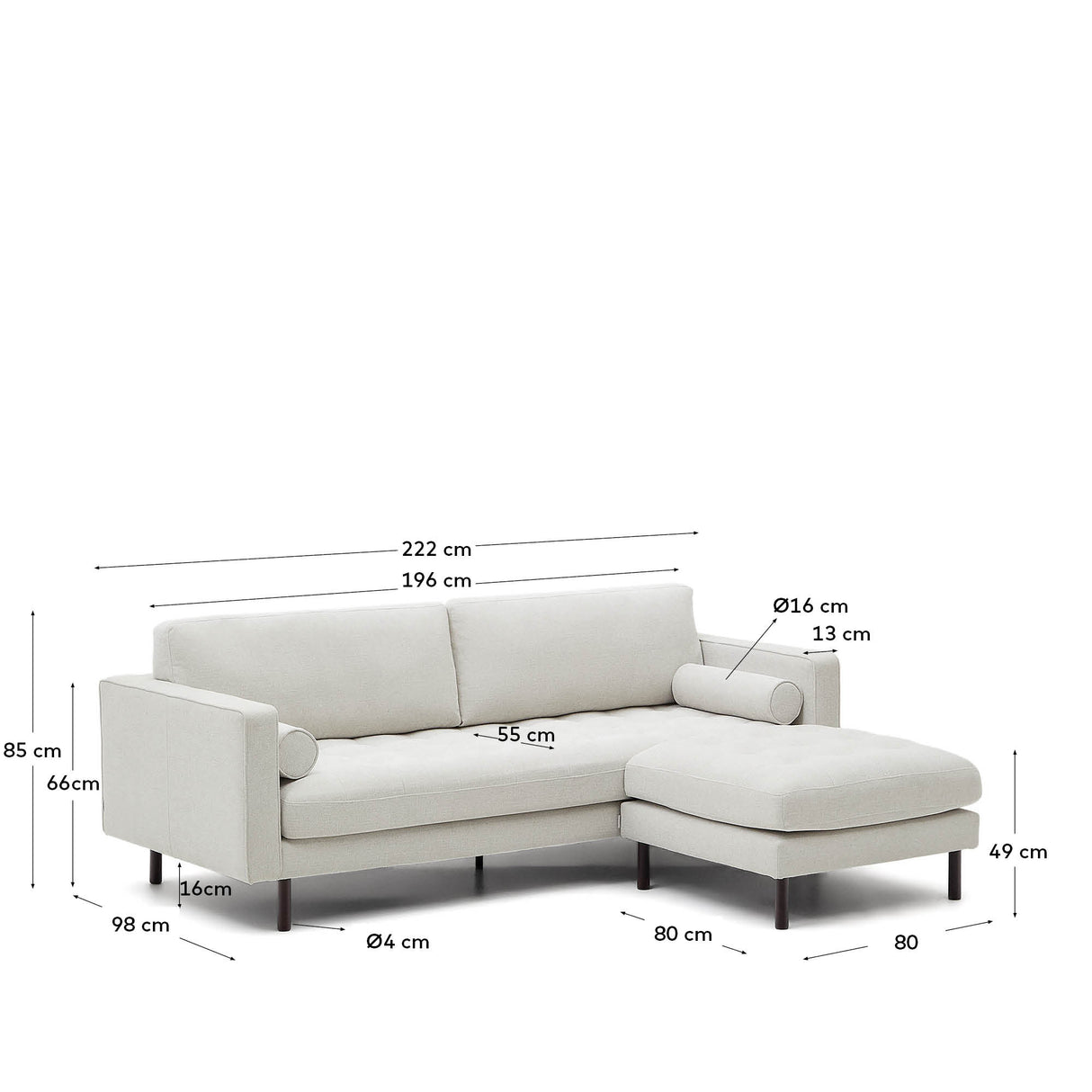 Debra 3-Sitzer-Sofa mit Pouf mit Bezug in perlfarbener Chenille Beine Wenge-Finish 22 - ZEN ZONE Furniture