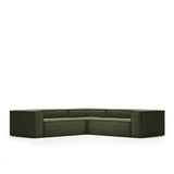 Blok 4-Sitzer Ecksofa dicker Cord grün 290 x 290 cm - ZEN ZONE