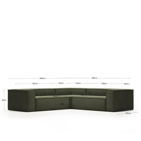 Blok 4-Sitzer Ecksofa dicker Cord grün 290 x 290 cm - ZEN ZONE