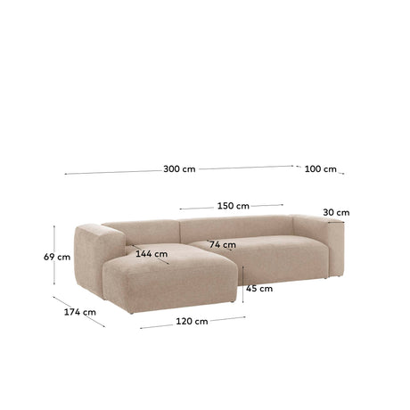 Blok 3-Sitzer Sofa mit Chaiselongue links in beige 300 cm - ZEN ZONE Furniture