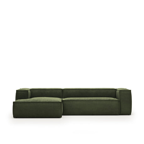 Blok 3-Sitzer-Sofa mit Chaiselongue links breiter Cord grün 300 cm - ZEN ZONE